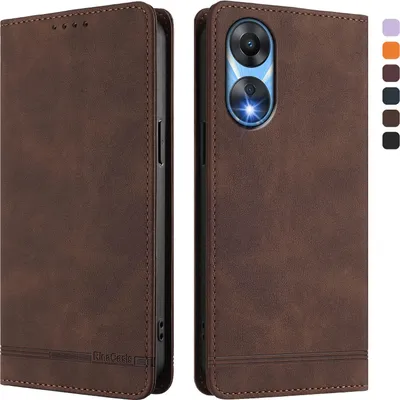 Immagine prodotto di Custodia per Oppo A78 5G, custodia retro in Finto cuoio con supporto e slot per carte di credito Marrone