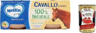 Produktbild von 6x Mellin con Carne di Cavallo, pferd 2x 80g + Italian gourmet polpa 400g
