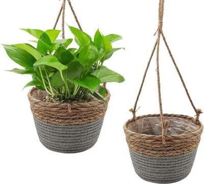 Zdjęcie produktu dla Szara wisząca doniczka wisząca 20 cm, ręcznie tkana