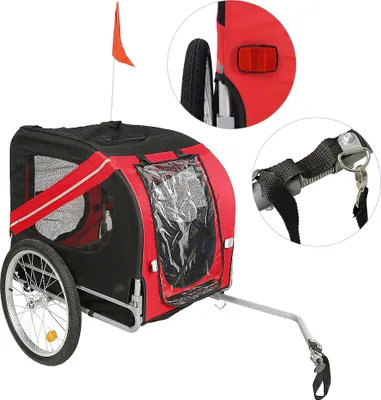 Produktbild von ​​​​​Hundeanhänger Fahrradanhänger Hundetransporter Transportanhänger für Hunde Hundefahrradanhänger Rot 130x73x90cm