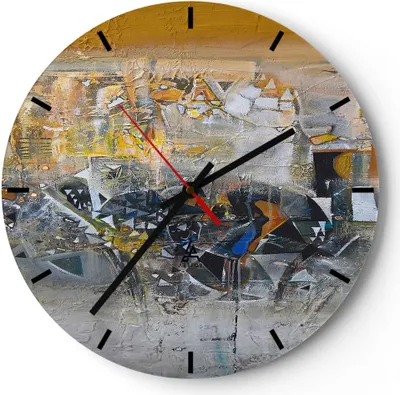 Produktbild von Wanduhr - Rund - Glasuhr - Abstraktion modern - 30x30cm - Schleichendes Uhrwerk - Lautlos - zum Aufhängen bereit - Dekoration Modern - Wanddekoration aus Glas - C3AR30x30-4001