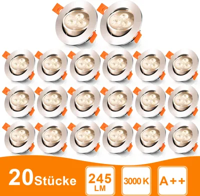 Produktbild von Peviasot 20er LED Einbaustrahler Deckeneinbauleuchte Set 245LM Strahler Warmweiß 3W Einbauleuchte IP20 Deckenleuchte Einbauspot Deckenspot
