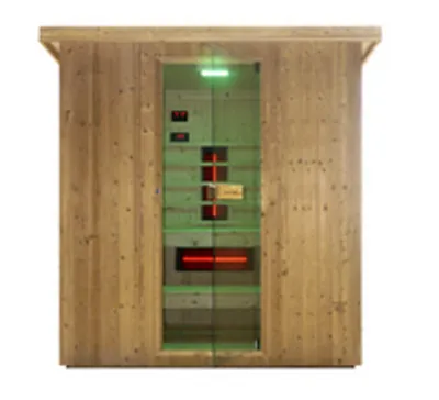 Produktbild von Outdoor Kombination Sauna und Infrarotkabine LAHTI - Mit Farblicht LED, Bluetooth, Lautsprecher, Sicherheitsglas, Saunazubehör