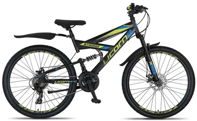Immagine prodotto di Licorne Bike Strong 2D Premium Mountain Bike Shimano,Colore:Nero/Blu/Lime;Pollici:26