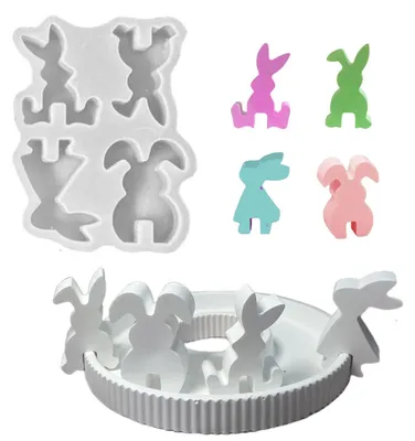 Produktbild von 4-teilige Silikonform in Form von Osterhasen für Kerzenhalter