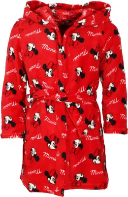 Produktbild von Disney Minnie Maus Kinder Mädchen Fleece Bademantel mit Kapuze – Rot / 122/128
