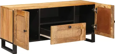 Image de vidaXL : Meuble TV en bois massif de manguier, couleur marron, dimensions : 105 x 33 x 46 cm