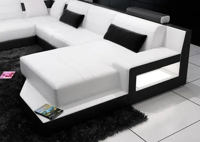 Produktbild von Ecksofa Sofa Wohnlandschaft U Form Polster Couch Ledersofa Weiß Orange Leder