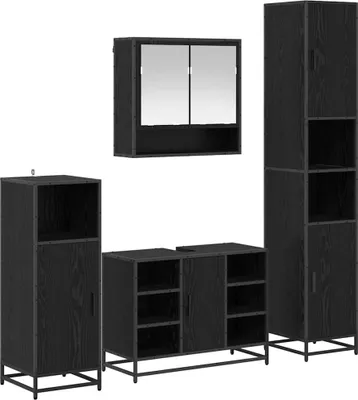 Produktbild von vidaXL Badezimmermöbel-Set 4 Stk. Schwarz Eichen-Optik Holzwerkstoff