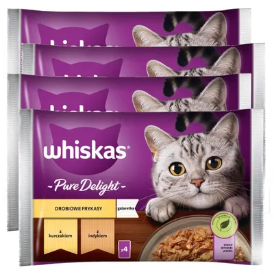 Produktbild von Whiskas Adult 4x340g Geflügel-Leckereien Nassfutter für erwachsene Katzen in Gelee Stücke mit Huhn und Pute
