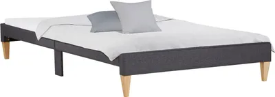 Image de Lit Rembourré 90x200 avec Sommier à Lattes Cadre de Lit Simple Tissu Gris Lit Futon