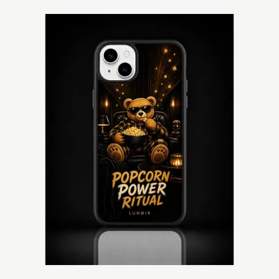 Productafbeelding van iPhone 15 Plus hoesje, telefoonhoesje, beschermhoesje, case met popcornmotief – LUNØIR ©