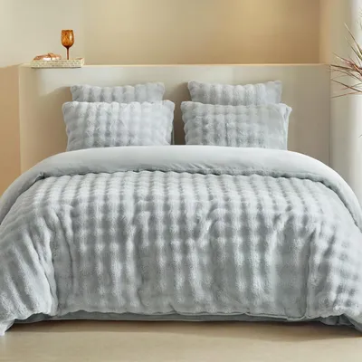 Imagen del producto de TRANKIELO® - Juego de ropa de cama de felpa, 240x220 cm - Funda de edredón de invierno cálida con 2 fundas de almohada - Gris