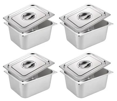 4er-Set GN 1/6 Edelstahl-Container mit Deckel, stapelbar