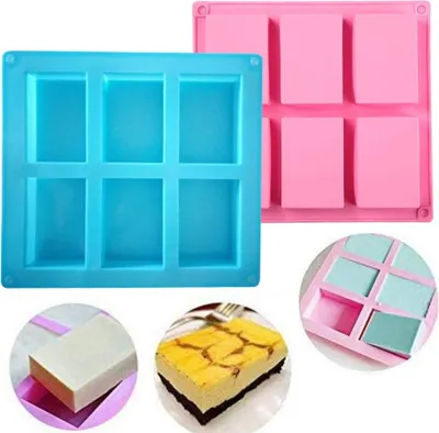 Produktbild von Silikonformen, 2 Stück Seifenformen, rechteckige Silikonseifenformen mit sechs Kavitäten und Silikonformen Werden zur Herstellung von Seife, Muffins, Kuchen, Schokolade und Keksen verwendet