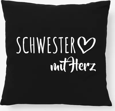Produktbild von Huuraa Kissen Schwester mit Herz 40x40cm mit Füllung Black Baumwolle Dekokissen Geschenkidee