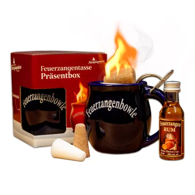 Produktbild von Feuerzangentasse 1er-Set | blau | mit Rum | Feuerzangenbowle-Set | Präsentbox