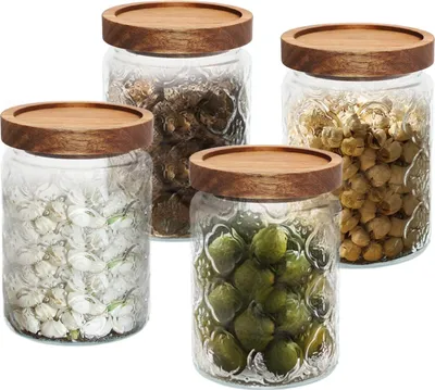 Produktbild von Glasgefäß mit Holz Deckel Gewürz Organizer Luftdichte Aufbewahrungsbehälter für Kaffee, Tee, Süßigkeiten und Gewürze