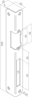 Produktbild von Winkelschließblech für O & C Türöffner, rund, rechts, 250 x 25 x 2 mm,Stahl grau
