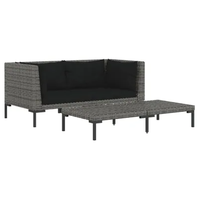 Produktbild von vidaXL 3-tlg. Garten-Lounge-Set Dunkelgrau Halbrundes Poly Rattan