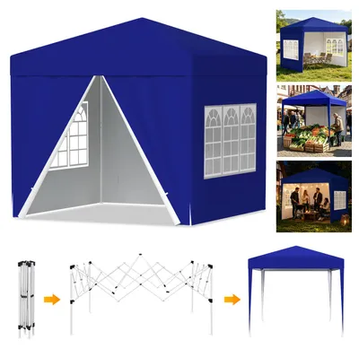 Obrázok produktu pre Vigevee, pavilón 3x3 m so bočnými stenami a oknami, skladací pavilón typu pop-up s vodoodolnou strechou z materiálu 210D Oxford, ochrana proti UV žiareniu 50+, nastaviteľná výška, prepravná taška, modrá farba