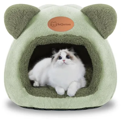 Immagine prodotto di Cuccia per gatti lavabile, a forma di tenda, morbida e confortevole, colore verde, dimensioni 36x36x36 cm