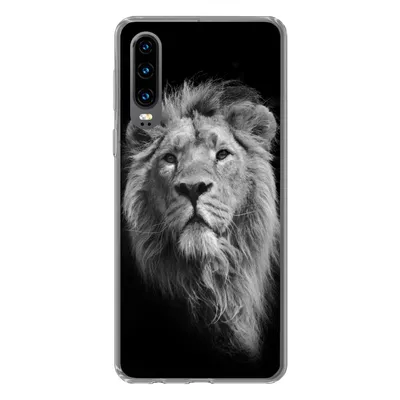 Produktbild von MuchoWow® Handyhülle Schutzhülle Hülle für Huawei P30 Löwe - Porträt - Schwarz - Weiß Silikon Softcase Handy Hülle - Kartenbesitzer