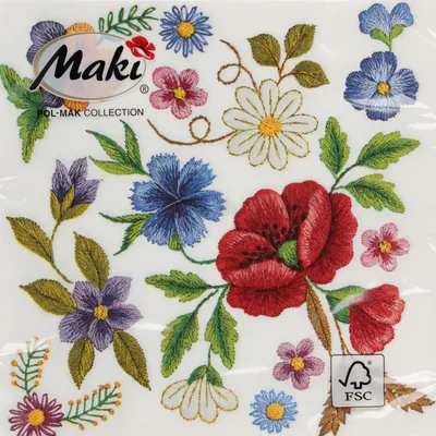 Zdjęcie produktu dla Serwetka papierowa 3warstwowa 33x33 Kwiaty haft kolor op20szt  POL-MAK