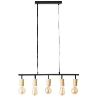 Immagine prodotto di Lampada brillante Tiffany beam pendant 5flg nero opaco/metallo naturale/plastica marrone 5x A60, E27, 28 W