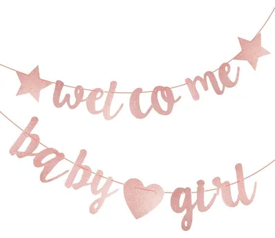 Immagine prodotto di Ghirlanda di benvenuto per festa di nascita, decorazione per baby shower, tema bambina, cartoncino glitterato, colore rosa