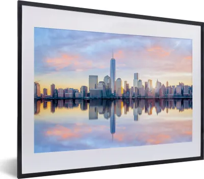 Produktbild von MuchoWow® MuchoWow® Gerahmtes Poster New York - Wasser - Skyline 40x30 cm - Poster mit zchwarzem Bilderrahmen - Bilderrahmen - Poster im Rahmen