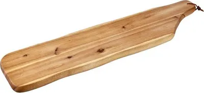 Produktbild von KESPER Servierbrett Akazie2819513, 71–85x17–21x2,5 cm – rustikales Holzbrett mit Griff & Lederband, ideal zum Anrichten & Servieren