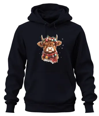 Produktbild von Highland Kuh Weihnachtskranz Weihnachtskugeln Schal Hoodie Kapuzenpullover, Navy, XL