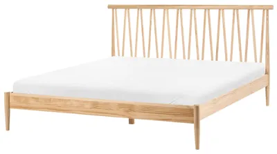 Produktbild von BELIANI Bett Hellbraun Kiefernholz mit Lattenrost 180x200 cm hohes Streben-Kopfteil Modernes Design Schlafzimmer Holzbett Doppelbett Bettrahmen