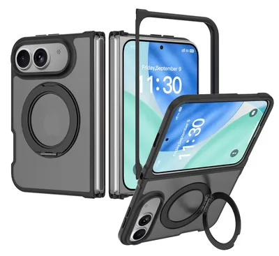 Produktbild von Magnetisch Hülle für iPhone Duo mit Ringhalter Ständer, Transluzente Matt Rückseite Stoßfeste Handyhülle Schwarz