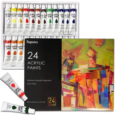 Produktbild von Acrylfarbe Set Acrylfarben Künstlerfarben - 24 Farben - 12 ml - Leinwand, Holz und Stoff