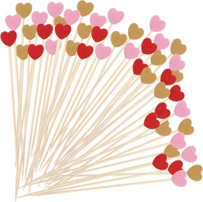 Image de Amabro, 100 brochettes en bambou décorées en forme de cœur, idéales pour les cocktails