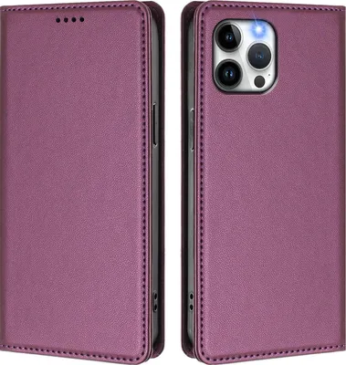 Produktbild von Handyhülle für iPhone 12 Pro Max, Kunstleder Klapphülle Stoßfeste Magnetische Hülle mit Ständer Lila