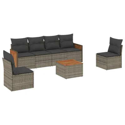 Produktbild von 7-tlg. Garten-Sofagarnitur mit Kissen Grau Poly Rattan