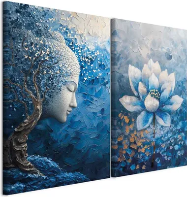 Produktbild von murando - Handart Set Frau und Natur Kunstdruck 80x60cm 2 Teilig je 40x60cm Collage 2er Vlies mit Acrylgel Beschichtet Wandbilder Leinwand Bilder Dekoration - Mehrteilige Lotusblumen p-H-10007-b-a