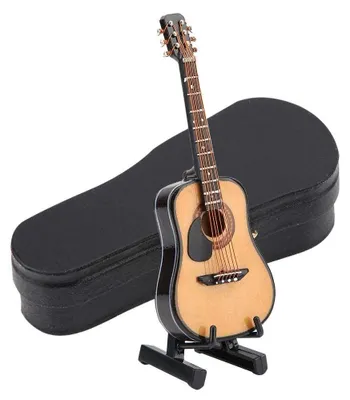 Image de Dailygoody - Décoration de guitare - Mini guitare en bois - Fabriquée à la main - Marron - Modèle d'instrument de musique - Décoration de bureau - Adaptée aux enfants