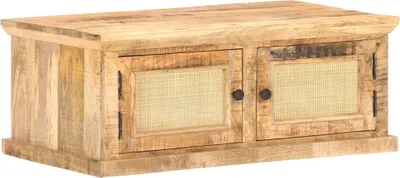 Produktbild von Couchtisch 90x50x35 cm Massivholz Mango und Naturgeflecht