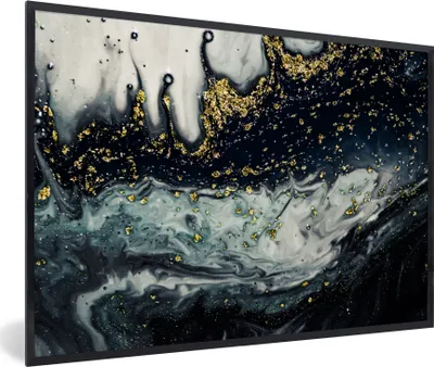 Produktbild von MuchoWow® Gerahmtes Poster Marmor - Abstrakt - Gold - Luxus 90x60 cm - Poster mit Schwarzem Bilderrahmen Wandposter Rahmen Foto Bilder - Fotorahmen - Foto-Plakat
