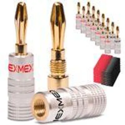 Produktbild von 16x Bananenstecker NEXMEX mit Schrumpfschlauch High End Bananas 24K vergoldet