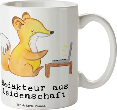 Produktbild von Mr. & Mrs. Panda Kaffeebecher Redakteur Leidenschaft - Weiß - Geschenk, Teetasse, Referent, Kaffeetasse, Spruch, Beruf, Becher, Tasse, Pott, Lustig, Online, Korrespondent