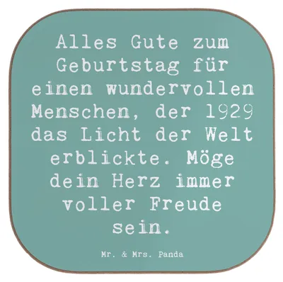 Produktbild von Mr. & Mrs. Panda Tischuntersetzer Spruch 1929 Geburtstag - Meeresbrise - Geschenk, Happy Birthday, Untersetzer für Gläser, besondere Lebensgeschichte, 90., Glas, Alter