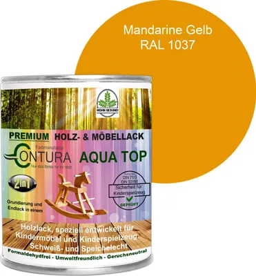 Produktbild von Contura 750ml. Möbellack Lack für Kinderspielzeug Buntlack DIN EN71/3 Buntlack Holzlack - RAL 1037 Mandarine Gelb