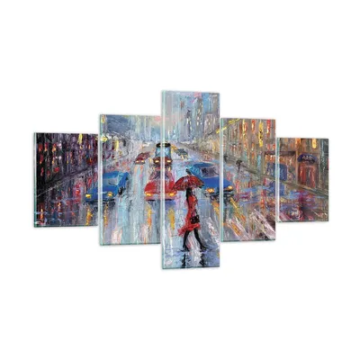 Produktbild von Bilder auf glas - 5 Teile - Acryl Stadt Regen - 125x70cm - Glasbilder - Wandbilder - Bilder - zum Aufhängen bereit - Wanddekoration aus Glas - Glas Bilder - Wandbild auf Glas - GEA125x70-4251
