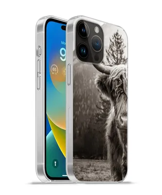 Produktbild von MuchoWow® Handyhülle Schutzhülle Hülle für Apple iPhone 14 Pro - Softcase Scottish Highlander - Stier - Schwarz - Weiß Silikon Softcase Handy Hülle - Umschlag