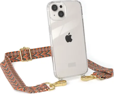 Produktbild von EAZY CASE Handykette - Verstellbarer Trageriemen kompatibel mit Apple iPhone 13, Handykordel mit transparenter Silikon-Hülle, Band in Orange